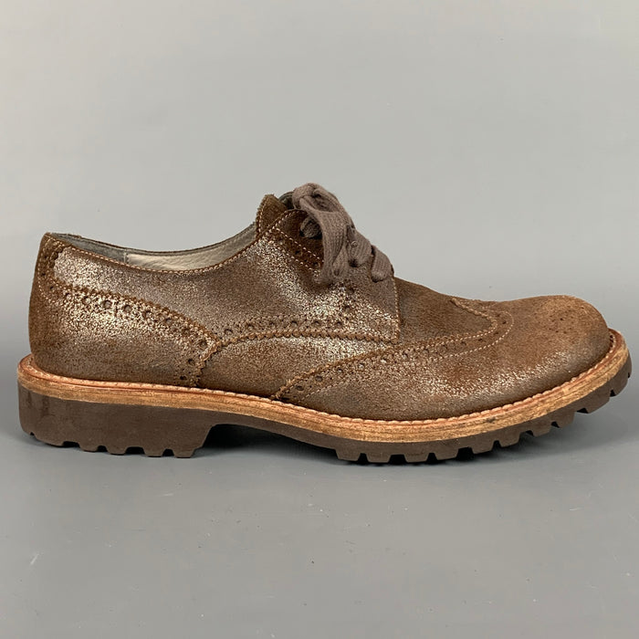 BRUNELLO CUCINELLI Size 8.5 Brown Perforated Suede Shoes