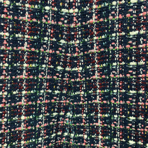 CHANEL FW 2013 Talla 2 Traje de falda de línea A con cuello alto de tweed multicolor azul marino