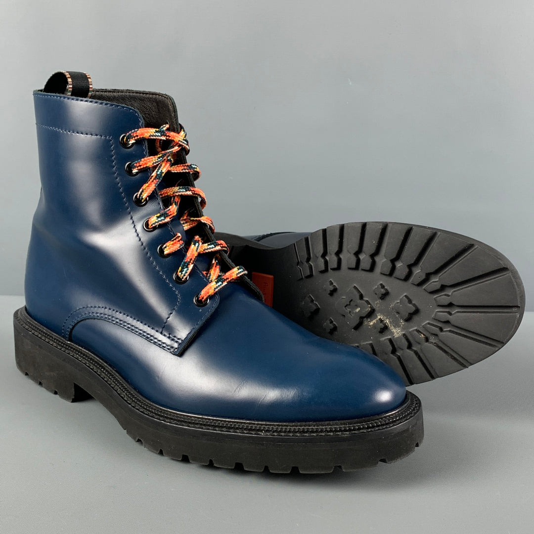 PAUL SMITH Size 10 Blue Leather Lace Up Boots