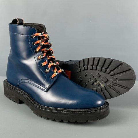 PAUL SMITH Size 10 Blue Leather Lace Up Boots