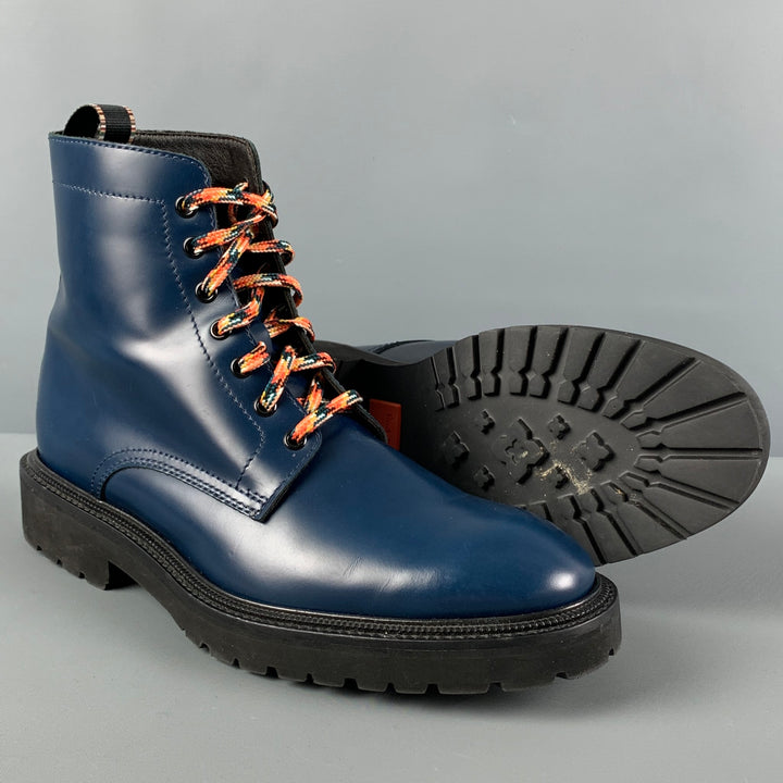 PAUL SMITH Size 10 Blue Leather Lace Up Boots