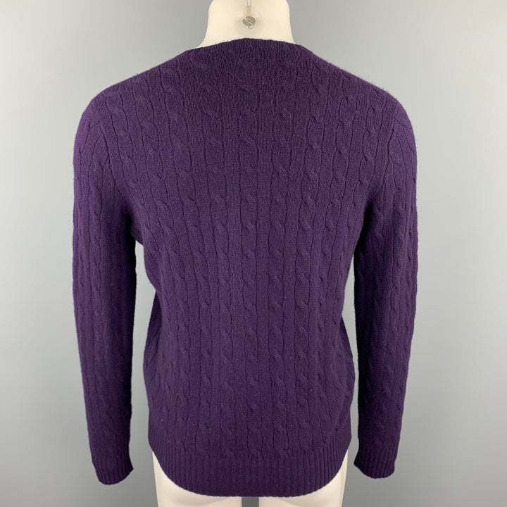 RALPH LAUREN Size M Purple Cable Knit Cashmere Crew-Neck Sweater