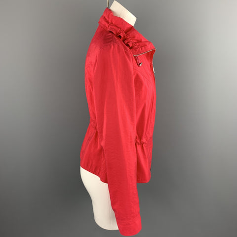 GIORGIO ARMANI Size 8 Coral Silk Blend Drawstring High Collar Jacket