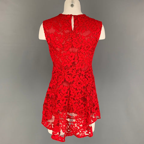 CAROLINA HERRERA Talla 2 Blusa peplum de encaje en mezcla de poliéster rojo