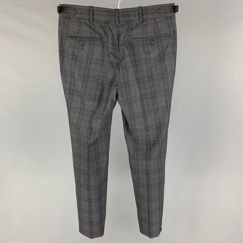DAVID AUGUST Size 30 Grey Blue Plaid Wool Side Tabs Dress Pants