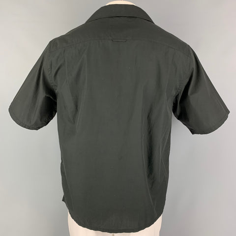 PRADA Size L Black Print Cotton Camp Short Sleeve Shirt