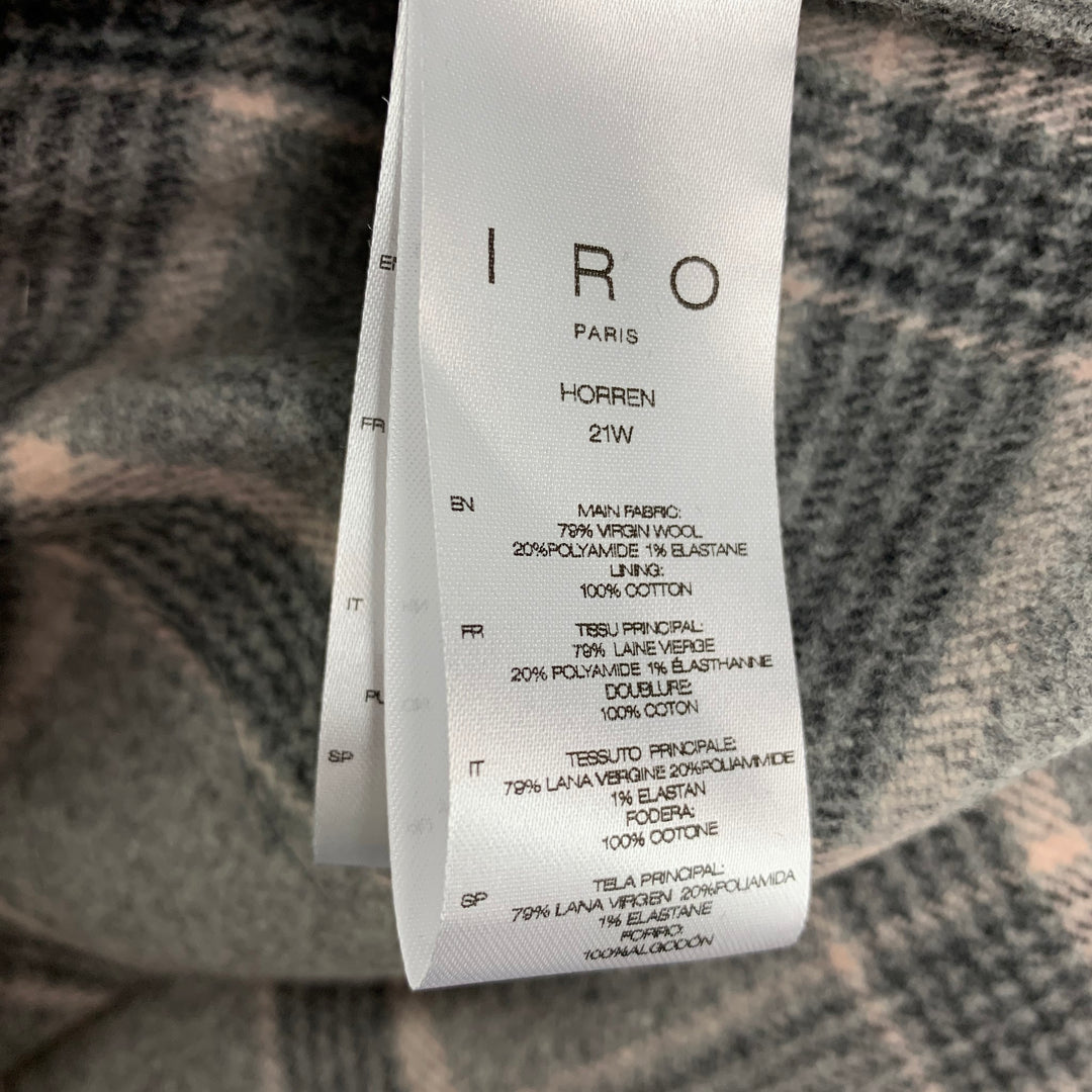 IRO Size 2 Grey Pink Wool Blend Plaid Oversized Shirt