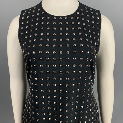 BURBERRY LONDON Taille 10 Robe sans manches cloutée en mélange de polyester noir argent