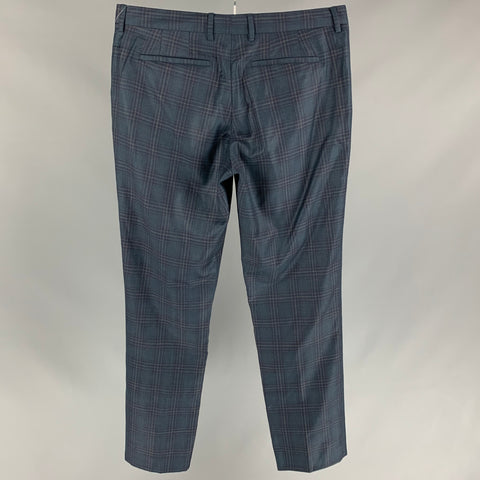 PAUL SMITH Size 34 Navy Plaid Wool Zip Up Dress Pants