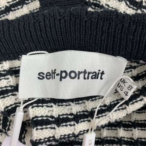SELF-PORTRAIT Size 4 Black White Stripe Snaps Cardigan