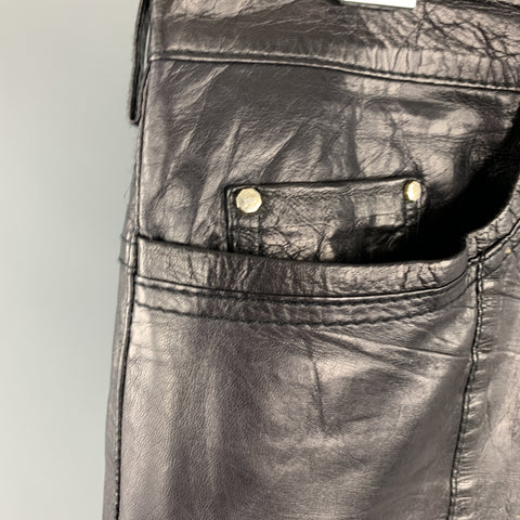 DIESEL Size 30 Black Leather Zip Fly Snap Biker Jeans