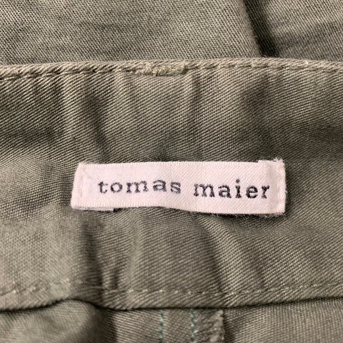 TOMAS MAIER Talla 34 Pantalones cortos con bragueta y cremallera de algodón liso color oliva