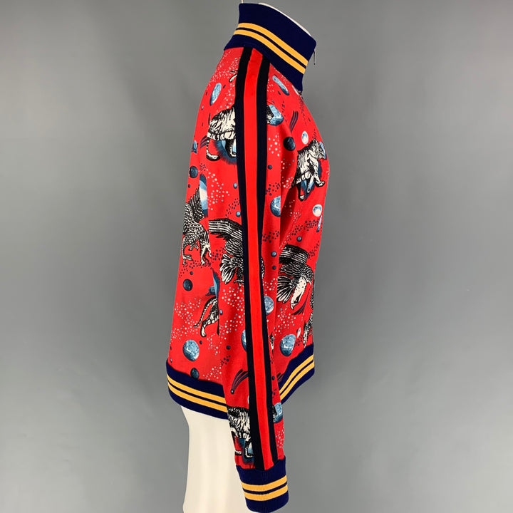 GUCCI by Alessandro Michele FW 17 Size M Red Graphic Polyester Cotton Space Animal Jacket