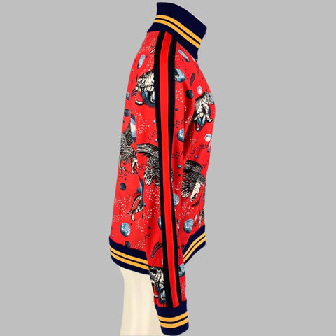 GUCCI by Alessandro Michele FW 17 Size M Red Graphic Polyester Cotton Space Animal Jacket