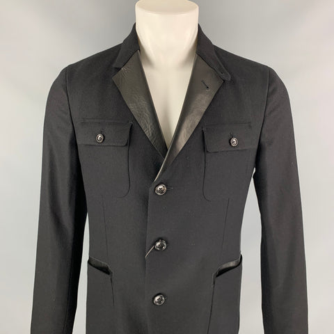GUCCI by Tom Ford Size 38 Black Wool Leather Detail Jacket