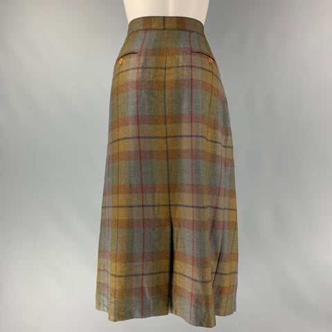 PERRY ELLIS Size 10 Brown &  Grey Wool Plaid Pleated Skirt