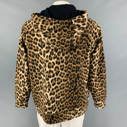 No. 21 Size L Brown Black Leopard  Print Cotton Hooded Sweatshirt