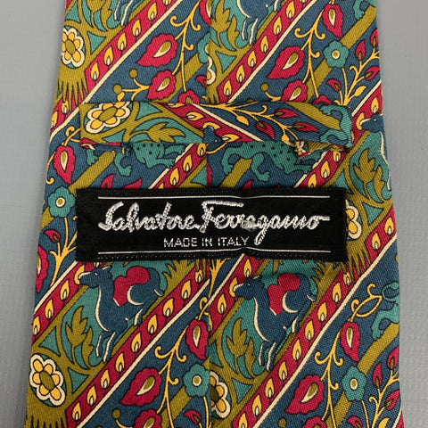 SALVATORE FERRAGAMO Multi-Color Tapestry Silk Tie