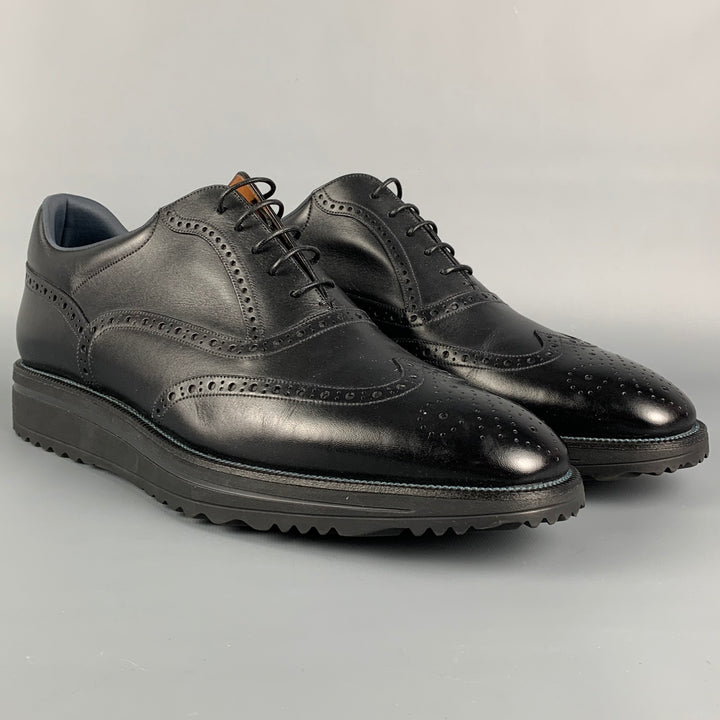 BALLY Taille 11,5 Chaussures à lacets en cuir antique noir avec bout d'aile