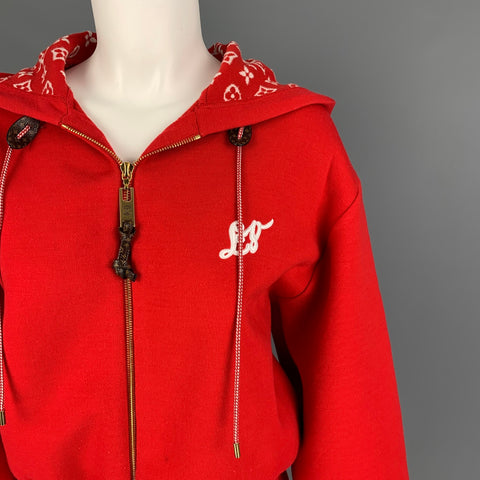 LOUIS VUITTON Size S Red White Viscose Blend Hooded Jumpsuit