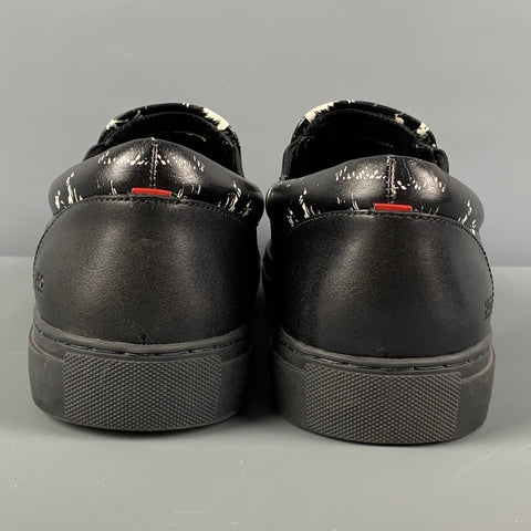 HUGO BOSS Talla 10 Zapatillas de deporte de cuero con estampado blanco y negro