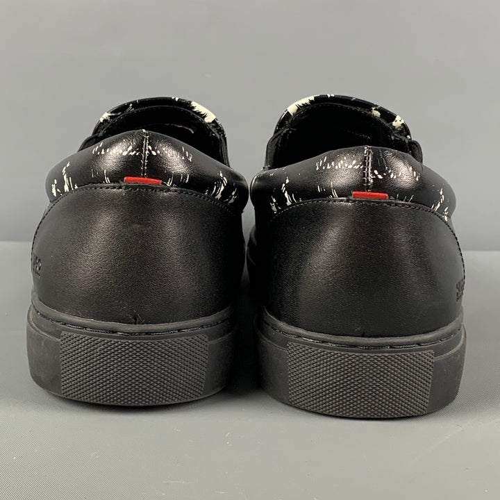 HUGO BOSS Talla 10 Zapatillas de deporte de cuero con estampado blanco y negro