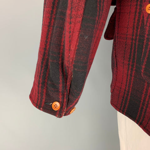 POLO by RALPH LAUREN Size M Burgundy & Black Plaid Wool / Cotton Reversible Jacket