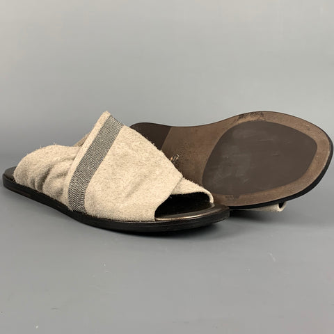 BRUNELLO CUCINELLI Size 8.5 Grey & Silver Suede Criss-crossed Slip On Flats