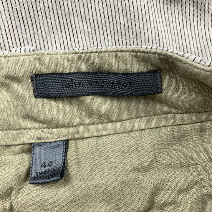 JOHN VARVATOS Talla 28 Pantalones casuales con cremallera y mezcla de algodón color crema a rayas