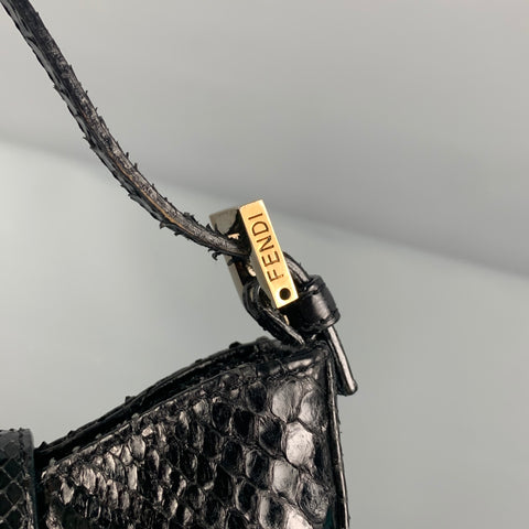 FENDI Mini bolso Zucca de noche con piel de serpiente negra