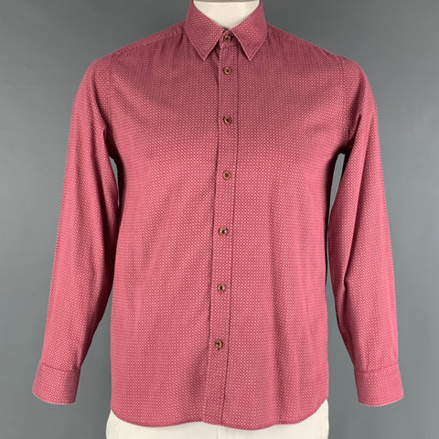 TED BAKER Size L Red Pink Dots Cotton Long Sleeve Shirt