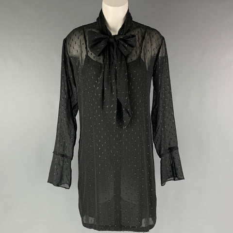 THEORY Size 2 Black Silk  Metallic Textured Bow Dress