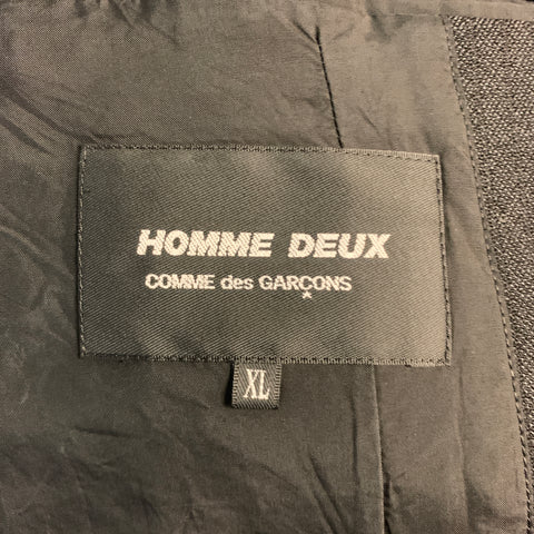 COMME des GARCONS HOMME DEUX Taille XL Stripe Black on Black Wool / Mohair Leather Trim Sport Coat