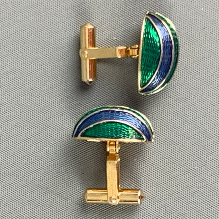 CHRISTIAN DIOR Gold Gren Blue Metal Cuff Links