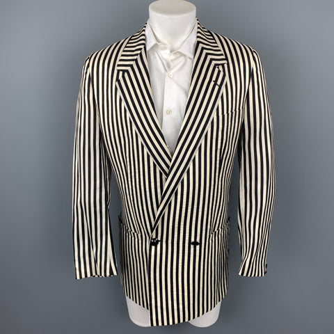 Vintage GIANNI VERSACE Size 38 Black & White Vertical Stripe Notch Lapel Sport Coat
