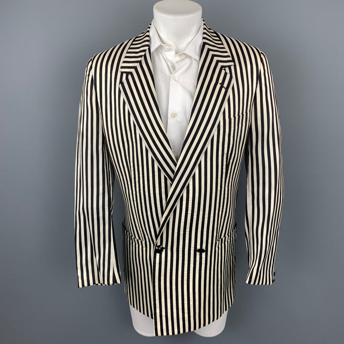 Vintage GIANNI VERSACE Size 38 Black & White Vertical Stripe Notch Lapel Sport Coat