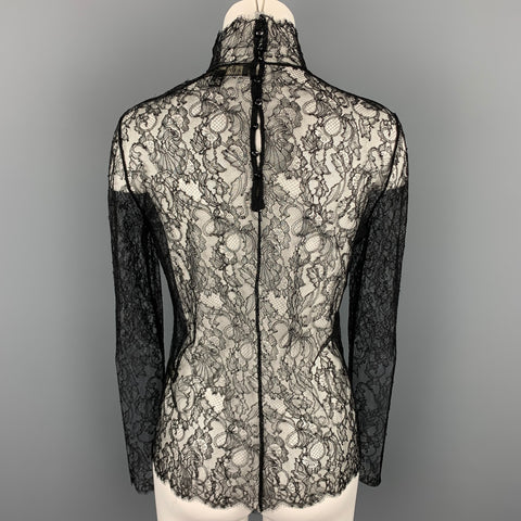 RALPH LAUREN Black Label Size 8 Black Lace Viscose / Polyamide Dress Top