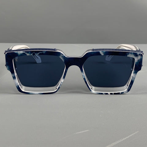 LOUIS VUITTON Blue White Marbled Acetate Sunglasses