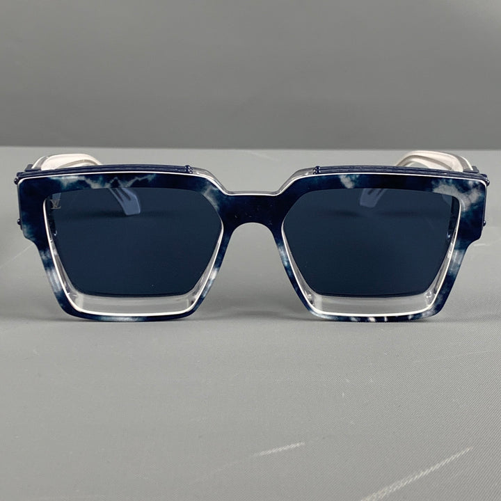 LOUIS VUITTON Blue White Marbled Acetate Sunglasses