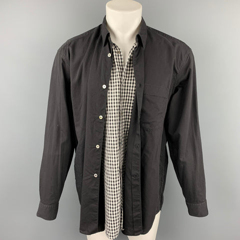 COMME des GARCONS Size M Black & White Mixed Fabrics Button Up Long Sleeve Shirt