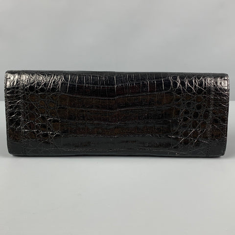 NANCY GONZALEZ Black Textured Crocodile Leather Clutch