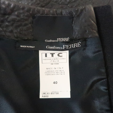 GIANFRANCO FERRE Size 4 Black Textured Leather Belted Cutout Back Pencil Skirt