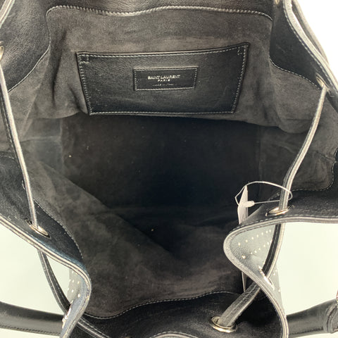 SAINT LAURENT Studded Black Leather Emmanuelle Bucket Bag