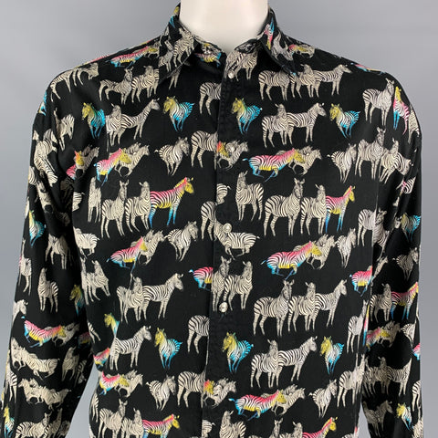 Vintage VERSACE JEANS COUTURE Size L Black & White Zebra Cotton Long Sleeve Shirt
