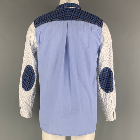 JUNYA WATANABE Size M White Blue Print Cotton Open Collar Long Sleeve Shirt