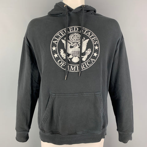 KSUBI Size M Grey Cream Logo Cotton Hoodie Sweatshirt