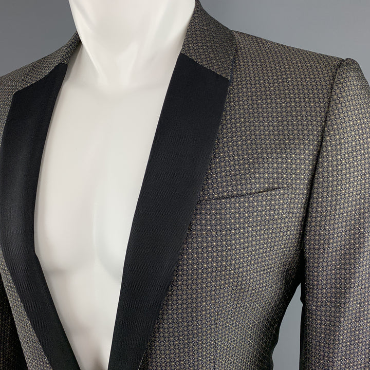 VALENTINO Size 38 Geometric Black & Gold Silk Shawl Collar Sport Coat