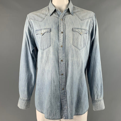 POLO by RALPH LAUREN Size XL Blue Chambray Cotton Western Long Sleeve Shirt