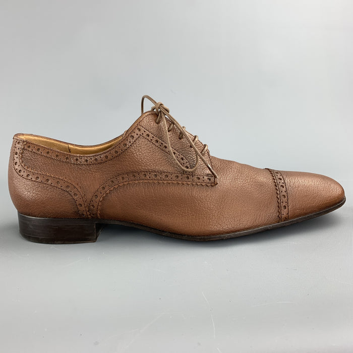 BALLY Size 10.5 Brown Perforated Leather Cap Toe Lace Up Shoes