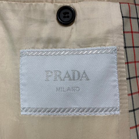 PRADA Size 42 Beige Red Black Window Pane Wool Mohair Sport Coat